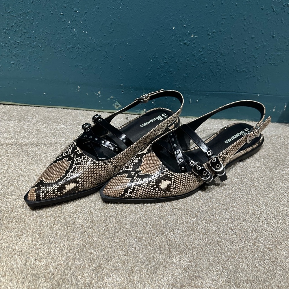 No Boundaries Snake Print Slingback Flats